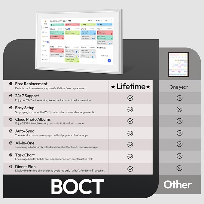 BOCT 21.5'' Digital Calendar Wall - 32GB Memory Touch Screen Chore Chart Smart Calendar,Digital Planner,Auto-Sync,APP Control,Interactive Family Schedules, Gift for Mother