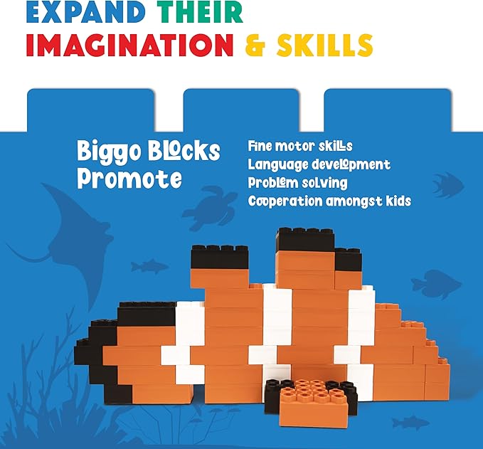 Big Blocks for Kids Ages 4-8 — Indoor & Outdoor Blocks Kids Games — Orange Large Building Blocks - 48 pc