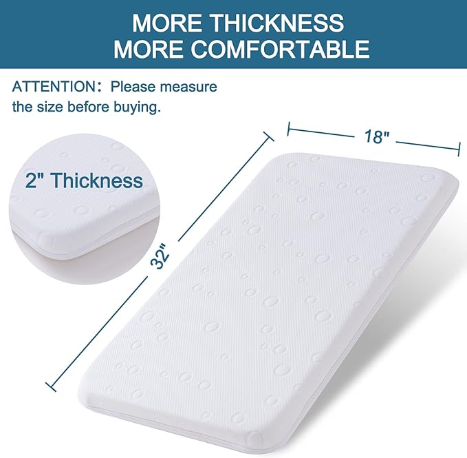 Baby Bassinet Mattress Pad, 32" x 18" x 2" Dual Sided Gel Memory Foam Mattress with Breathable Removable Soft Cover Fit for Ingenuity/Cuddor/RONBEI Baby Bassinet