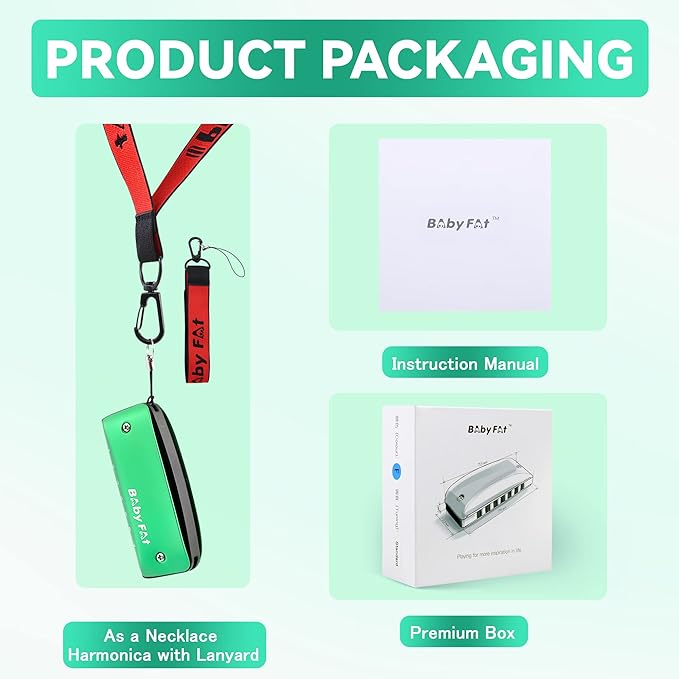 BabyFat 7 Hole Blues Mini Harmonica Set,Diatonic Harmonica with free lanyards,Easy-playing Musical Instrument(Key of F)
