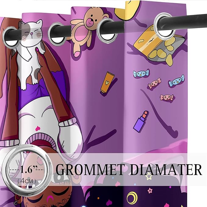 Cartoon Printed Curtains for Bedroom, 82 x 84 inches, Blackout, Grommet Top, 2 Piece Set, Girls Room Curtains, Thermal Insulated