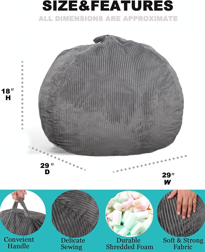 2 Pcs Classic Bean Bag Chair, with Faux Rabbit Fur Cover for Teens and Kids, Memory Foam Bean Bag Chairs, Ultra Soft Faux Fur Fabric, 2.5 feet Round Fluffy Bean Bag Sofa