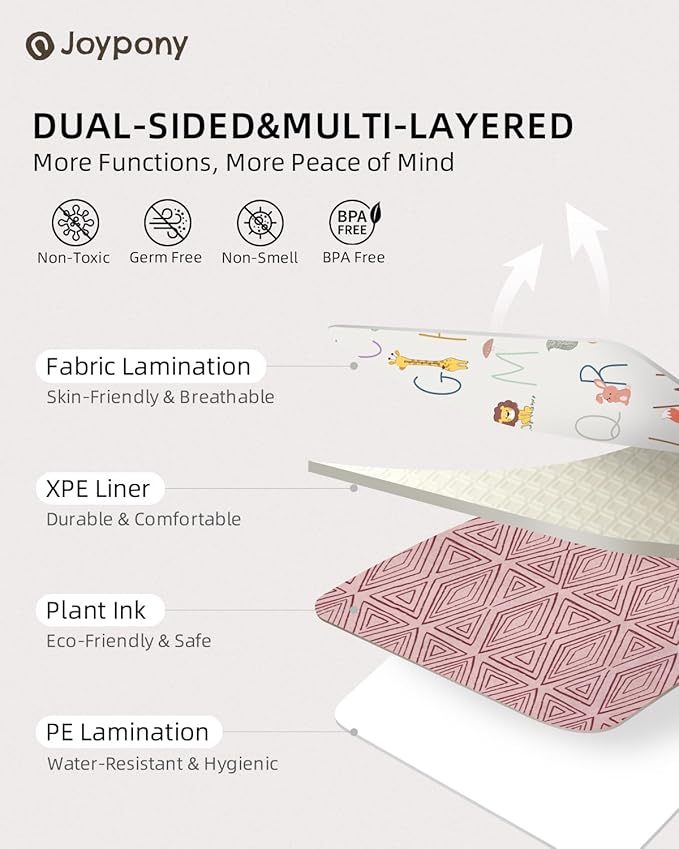 Baby Play Mat 59x71 Inch, 2 in 1 Fabric & XPE Dual-Sided Design Foldable Play Mats for Babies and Toddlers, Waterproof & Anti-Slip Baby Mat for Floor, Portable Baby Foam Crawling Mat with Travel Bag