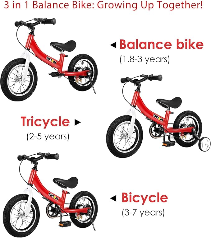 Balance Bike 2 in 1,The Dual Use of a Kids Balance Bike and Toddler Bike, for 2 3 4 5 6 7 Years Old -12 14 16 Inches with Training Theory, Brake, Pedal