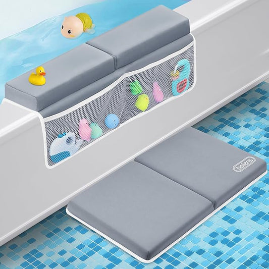 beiens Bath Kneeler and Elbow Rest Pad Set - 1.5'' Comfortable Thick Baby Bath Kneeler Pads, Quick Dry Soft Kneeling Pad for Baby Bath Time, Non-Slip Knee& Arm Support Bathtub Mat with Toys Organizer