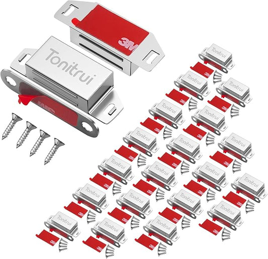 Cabinet Door Magnet, Flat Bottom Cabinet Magnetic Catch with Adhesive, 35lb Magnetic Cabinet Door Drawer Latch (Sliver, 20Pack)