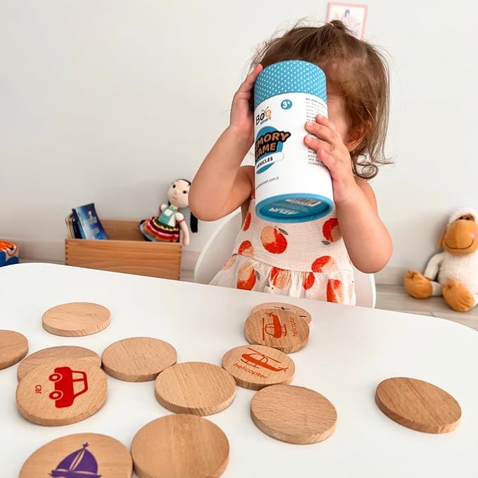 bee smart Wooden Memory Game - Matching Memory Game for Kids 3 and Up, 16Pcs | Educational Toy for Preschool Toddlers Board Games (Robots)