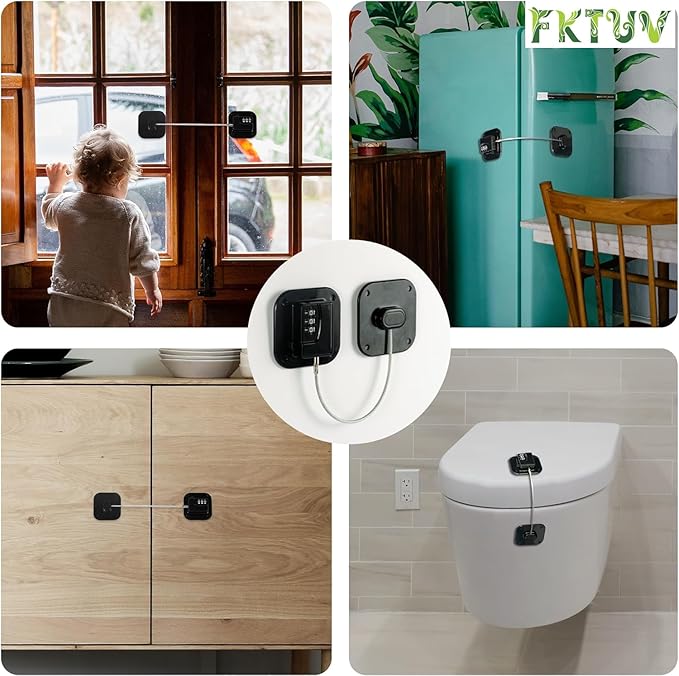 Child Safety Cabinet Locks, Fridge Lock with Combination, Closet Lock,Cabinet Lock,Child Proof Refrigerator Lock(Black 2Pcs)