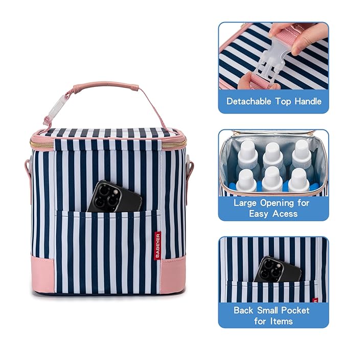 Breastmilk Cooler Bag with Ice Pack Fits 6 Baby Bottles Up to 9 Ounce, Baby Bottle Bag with Shoulder Strap for Nursing Mom Daycare, Straps