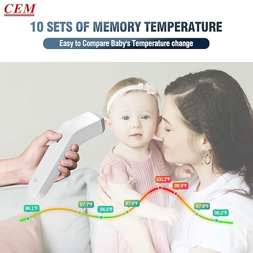 CEM DT-8807S FDA CE Digital Thermometer for Adults and Kids, No Touch Forehead Thermometer for Baby, 2 in 1 Body Surface Mode Infrared Temperature Gun with Fever Alarm and Instant Accuracy Readings