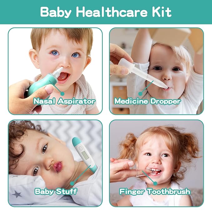 Baby Grooming Kit, Electric Safety Nail Trimmer Baby Nursery Kit，Infant Safety Care Set with Hair Brush Comb Nail Clipper Nasal Aspirator,Baby Essentials Kit for Newborn Girls Boys (20 Pc Green Kit)