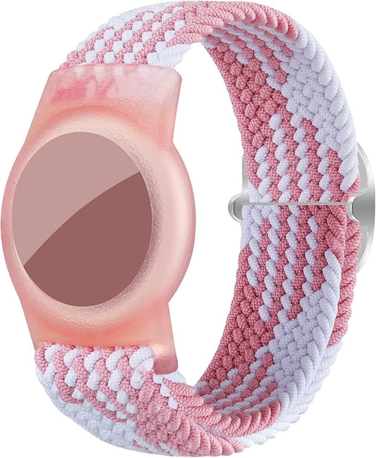 Bracelet for Kids Compatible with AirTag, Nylon Stretch Braided Air Tag Wristband, Protective Case for Airtag GPS Tracker Holder, Adjustable Elastic Watch Band for Toddler Child Elder (Rainbow)