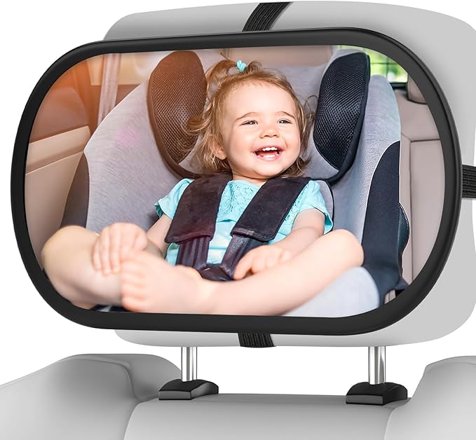 Baby Car Mirror, Safety Car Seat Mirror for Rear Facing Infant, Clear Wide View, 360°Rotation, Easily Observe the Baby Move, Secure, Shatterproof, Crash Tested and Certified (Black)