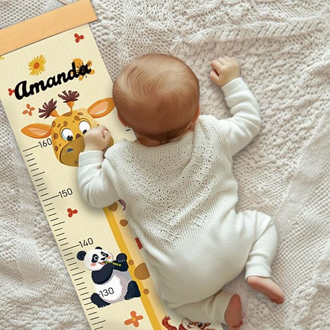 Customize Name Growth Chart Wall, Funny Giraffe Premium Canvas Removable Height Chart for Kids, Height Measurement for Wall, Unisex Kids Room Wall Decor, Measuring Height Charts