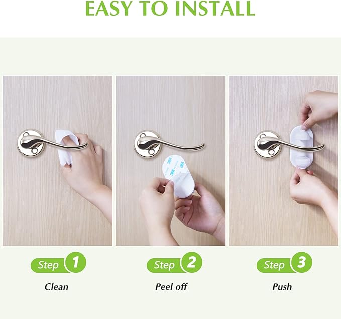 Child Proof Door Lever Lock, 3 Pack Door Locks for Kids Safety, Baby Proofing, 3M Adhesive, Door Handle Child Proof, Baby Safety Locks for Toddlers (White)