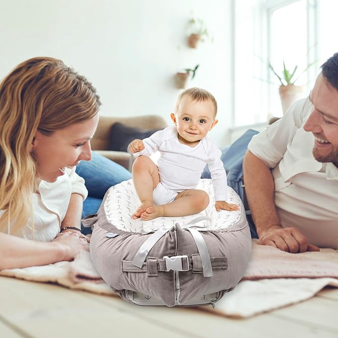 Baby Lounger | Organic Cotton Infant Lounger | Reversible, Adjustable & Portable Floor Lounger | Soft, Breathable, Washable Cover