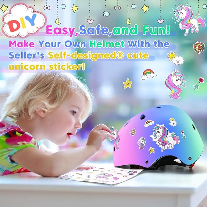 Color Gradient Adjustable Kids Bike Helmet Toddler Skateboard Helmets Boys Girls Child Ventilation Helmet for Multi-Sports Skating Cycling Scooter Balance