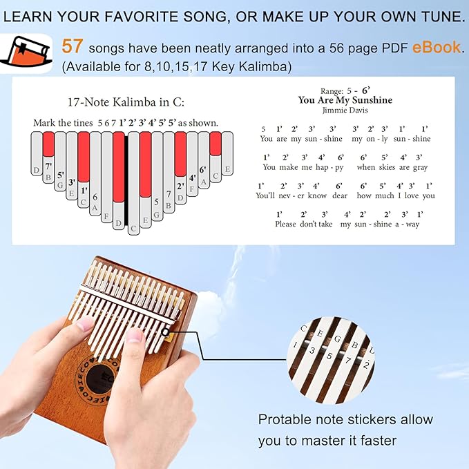 Kalimba Thumb Piano 17 Keys Portable Finger Piano Marimba Music Gifts for Adults Kids