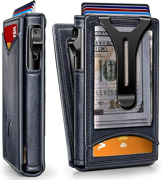 BULLIANT Men Wallet,Money Clip Wallet Slim For Gift Men 9Cards-Metal Credit Card Case in Magnetic Leather Flip