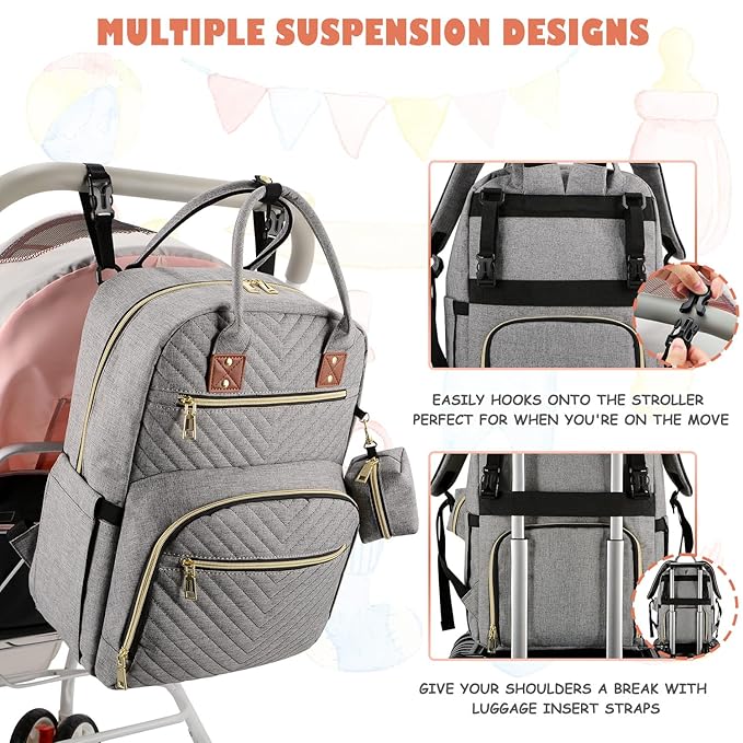 Baby Diaper Bag Backpack, Travel Diaper Bags for Baby Girl Boy Large Capacity Baby Bag Backpack for Women Grey