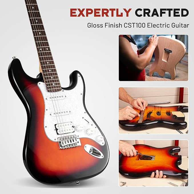 CAHAYA Electric Guitar Kit 39in - Full Size Electric Guitar Kit for Beginner Starter Poplar Solid Body with 10W Amplifier, Gig Bag, Strap, Tuner, Cable, String, Picks