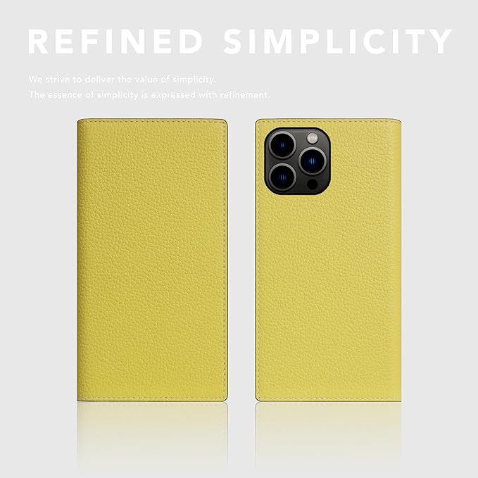 D8 Neon Full Grain Leather Wallet Case for iPhone 15 Pro Max - [2-in-1] Handcrafted Detachable Diary Style with Magnetic MagSafe Back Cover, Gift Box Included (Lemon)