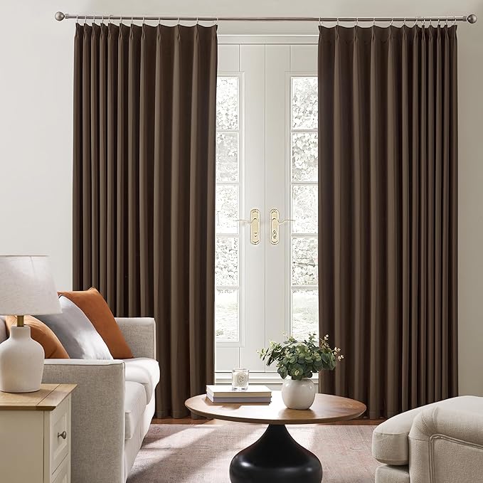 Chocolate Brown Espresso Pinch Pleated Blackout Curtains 102 Inches Long,Thermal Insulated Pinch Pleats Window Curtains Panels Drapery for Bedroom, Living Room,Office, 40" W x 102" L, Set of 2