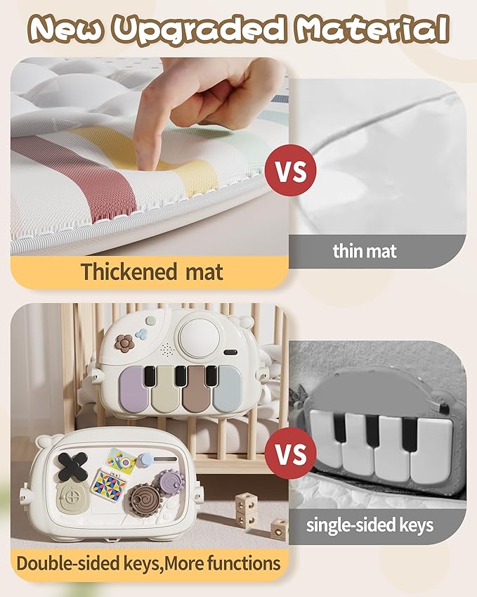 Baby Gym with Kick and Play Piano, Baby Play Mat Tummy Time Activity Gym Mat with 5 Infant Sensory, Music & Lights Boy or Girl for Newborn 0 to 3 6 9 12 Months