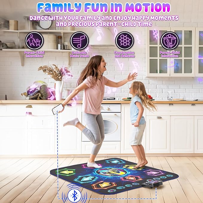 Dance Mat, 2025 Light Up 8-Button Dance Pad with Wireless Bluetooth, Upgraded Flowing Light Control System with Stands, Kids Toys Music Games Birthday for 3-12 Year Old Boys Girls