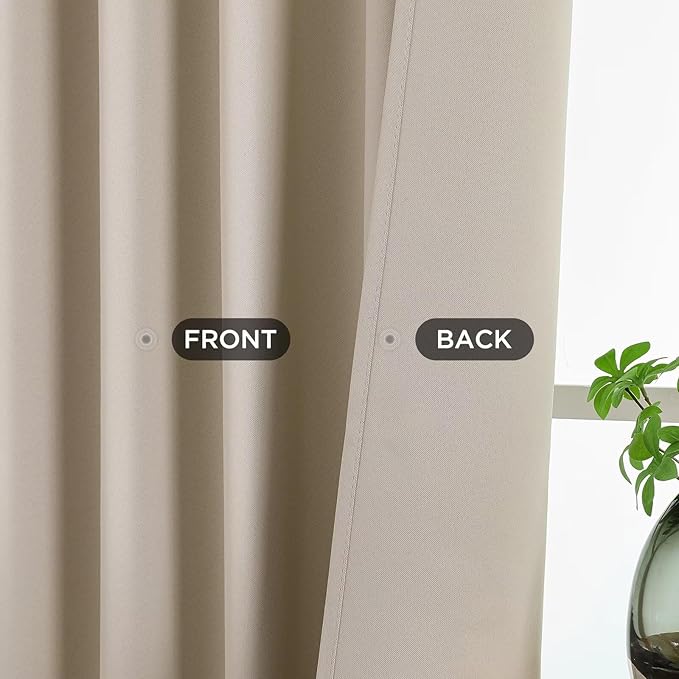 Joydeco Blackout Curtains 96 Inches Long, Thermal Insulated Black Out Curtains 2 Panels Set for Bedroom, Room Darkening Drapes for Living Room Window (W37 x L96 Inch, Light Beige)