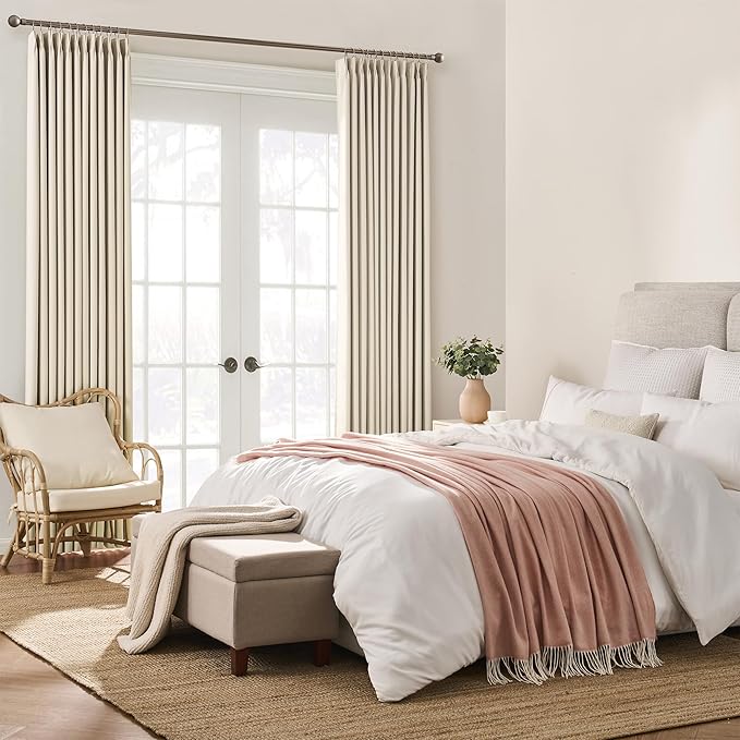 KEQIAOSUOCAI Pleated Room Darkening Privacy Curtains for Windows 102 inch Length - Solid Pinch Pleats Light Reducing Panels for Bedroom Living Room (Cream Beige, 60x102, 2 Panels = 120" Wide)