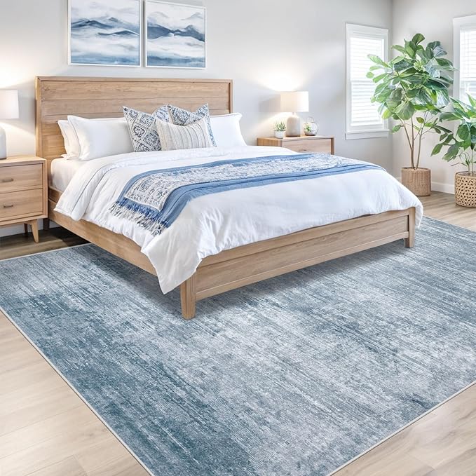 Area Rugs 6x9 Living Room: Washable Rug Modern Abstract Large Rugs Soft Non Slip Neutral Rug Stain Resistant Indoor Carpet for Bedroom Kitchen Dining Room Table Nursery Home Office Rugs(Blue,6'x9')