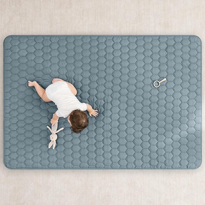 Comfy Cubs Rectangle Kids Play Mat - Medium 48 x 72 inches Soft Quilted Baby Floor Mat with Non-Slip Bottom - Plush Design for Toddlers Playtime and Relaxation - Comfortable and Durable - Pacific Blue