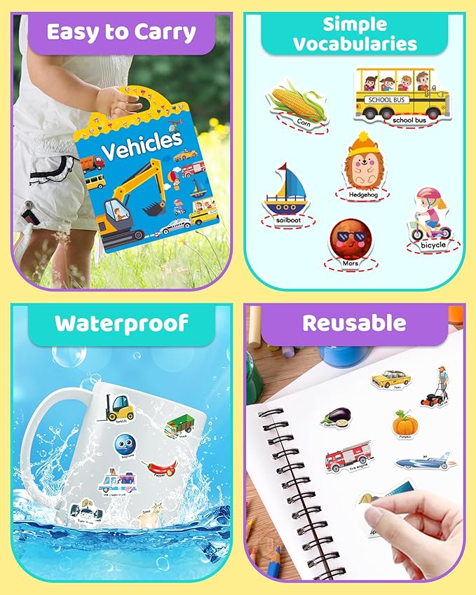 Benresive Reusable Sticker Books for Kids 2-4, Sticker Books for Toddlers 1-3 2-4, Toddler Travel Toys Activities Crafts Gifts - Farm, Space and Vehicle