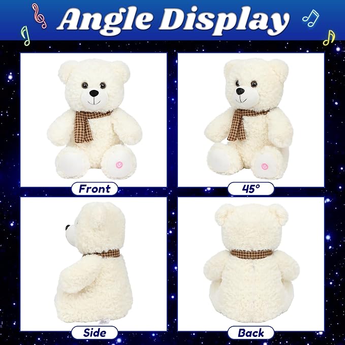 Cuteoy Glowing LED Bear Light-up Nightlight Toys Musical Plush Stuffed Animal Singing Lullabies Birthday Christmas Plushies Gifts for Kids Boys Girls,10.5"