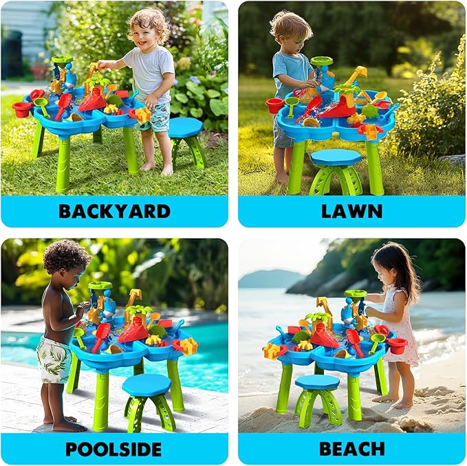 CozyBomB™ Water Table for Toddlers 3-5 | Outdoor Toys Water Play Table, Magnetic Fishing Toy Game, Summer Splash Pond Showers Sand Activity, Sensory Party Birthday Gift Kids Ages 4-8 9-12 (1-Tier)