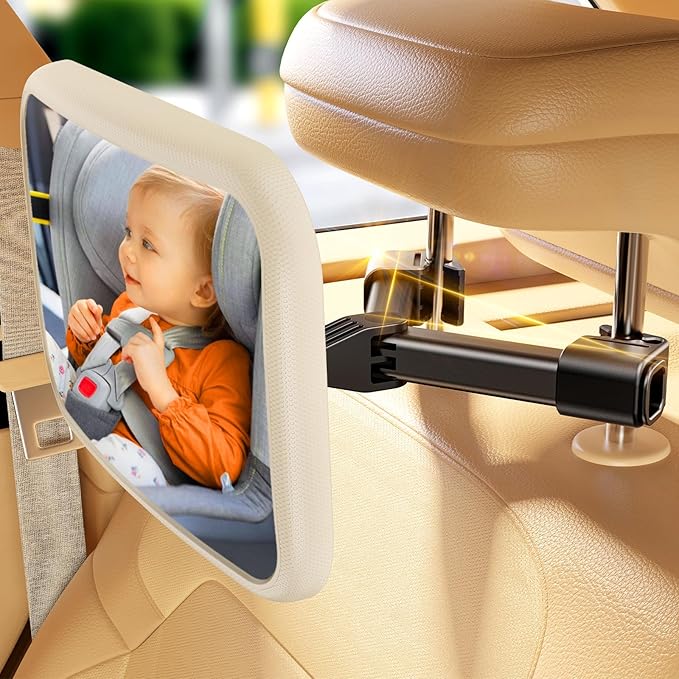 Baby Car Mirror for Baby Hook Clip Design Never Shake Baby Mirror for Car Seat Rear Facing Easy Install Crystal Clear View ShatterProof Crash Tested White