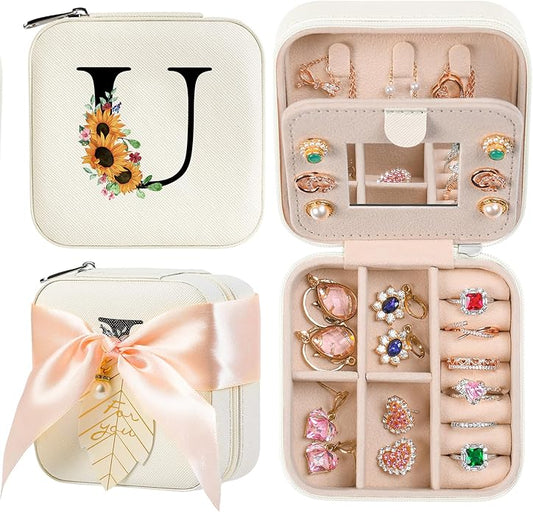 AYGXU Travel Jewelry Box for Women and Girls - Small Case With Initial A-Z - Teacher Gifts
