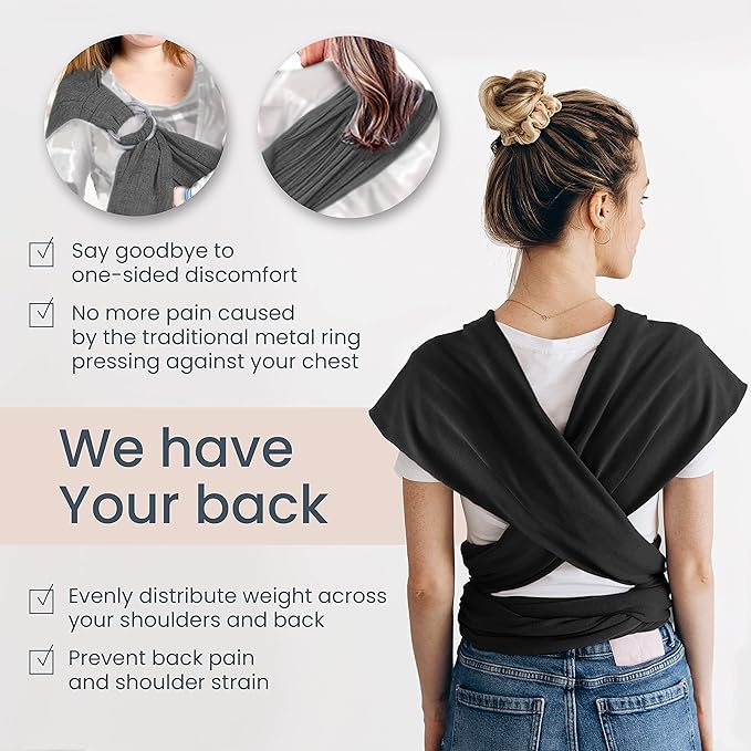 Baby Wrap Carrier - Premium Cotton Baby Carrier Wrap for Newborn to Toddler- Infant Carrier- Baby Holder One Size Fits All with Front Pocket (Black) by Max&so