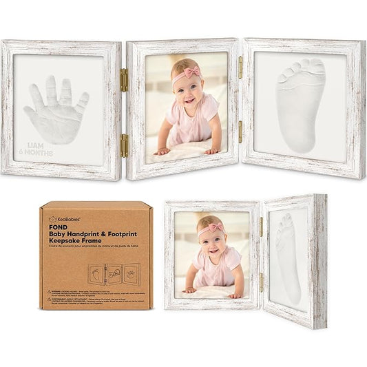 Baby Shower Gifts for Boys, Girls - Baby Hand and Footprint Kit, Newborn Handprint Kit, Keepsake Photo Frame, Nursery Picture Frame, Gender-Neutral Newborn Keepsake Gifts (Vintage White)