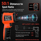 '-58°F to 2732°F Infrared Thermometer Temperature Gun with Thermocouple Probe, 50:1 Laser Temperature Gun for Humidity Measurement, BBQ, AC, High Temp Gun for Engine, Kiln, Forging, Industrial Use