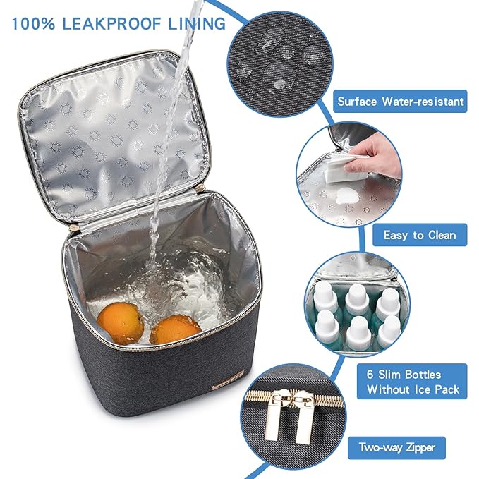 Breastmilk Cooler Bag with Ice Pack Fits 4 Baby Bottles Up to 9 Ounce, Baby Bottle Bag for Nursing Mom Daycare-Grey