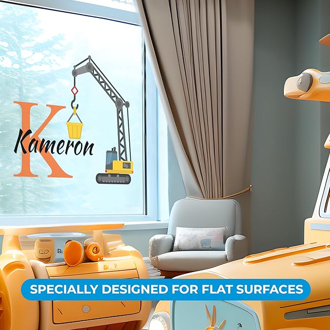 Custom Toddler Construction Crane Wall Decal I Personalized Name Decals for Walls I Nursery Wall Decal for Toddler Room Decorations I Crane Baby Sticker for Bedroom W22 x18 H (Small)