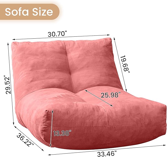 Bean Bag Chair Lazy Bean Bag Sofa, Floor Beanbag Chairs with Stuffed High-Density Foam, Memory Foam Bean Bag Sofa for Living Room, Bedroom and Office