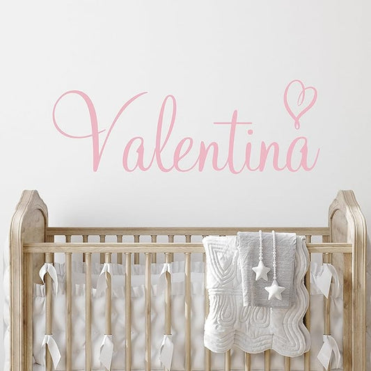 Custom Name & Heart Wall Decal- Baby Boy Girl Unisex - Nursery Decal for Home Bedroom Children - Wall Sticker (397) (26" Wide x 10" high)