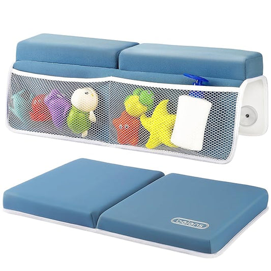 beiens Bath Kneeler and Elbow Rest Pad Set - 1.5'' Comfortable Thick Baby Bath Kneeler Pads, Quick Dry Soft Kneeling Pad for Baby Bath Time, Non-Slip Knee& Arm Support Bathtub Mat with Toys Organizer