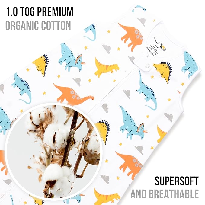 Baby Sleep Sack 1.0 TOG, Organic Cotton Baby Wearable Blanket with Two-Way Zipper, Swaddle Transition Baby Sleeping Bag, All-Season Sleep Sack for Newborn Infant Toddler Boy Girl, 6-12 Months, 1-Pack