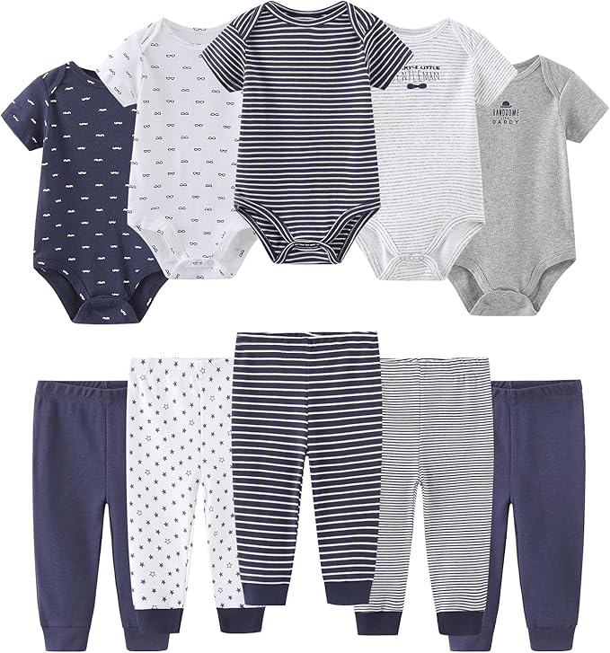 Baby Bodysuit and Pant Set 10-pcs Cotton Soft Newborn Boy Girl Clothes Outfits