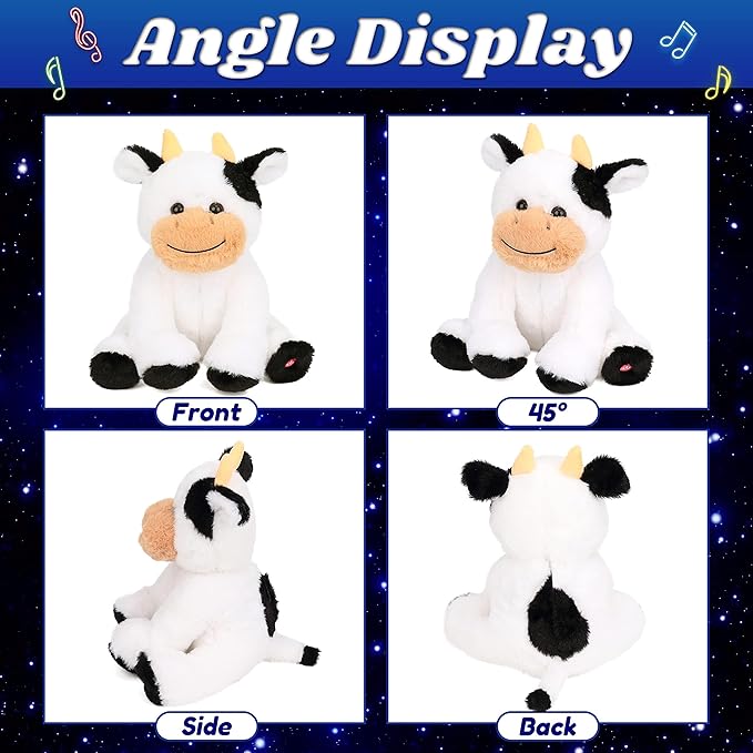 Cuteoy Glowing LED Cow Light-up Nightlight Toys Musical Plush Stuffed Animal Soft Singing Lullabies Birthday Christmas Plushies Gifts for Kids Boys Girls,10"