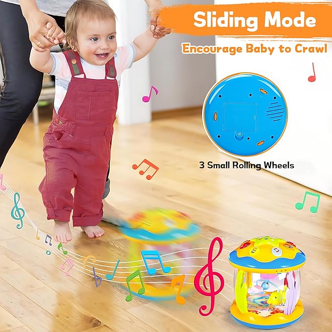 Baby Toys 6 to 12 Months - Musical Rotating Light Up Infant Toys, Early Learning Toys Baby Crawling Drum Toy, Tummy Time Educational Sensory Baby Girl Gifts for Toddlers 1 2 3 Years Old